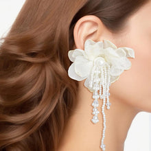 Load image into Gallery viewer, Drop Cream Fabric Flower Pearl Earrings for Women
