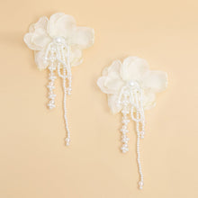 Load image into Gallery viewer, Drop Cream Fabric Flower Pearl Earrings for Women
