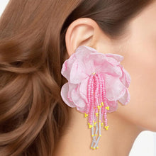 Load image into Gallery viewer, Drop Pink Fabric Flower Bead Earrings for Women
