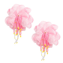 Load image into Gallery viewer, Drop Pink Fabric Flower Bead Earrings for Women
