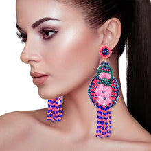 Load image into Gallery viewer, Tassel Pink Beaded Large Earrings for Women

