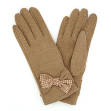 Load image into Gallery viewer, Taupe Houndstooth Bow Smart Gloves
