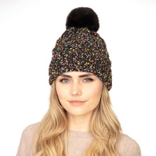 Load image into Gallery viewer, Black Confetti Cable Knit Beanie
