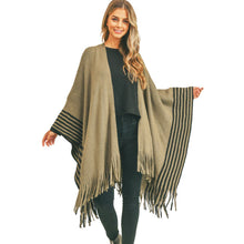 Load image into Gallery viewer, Olive Stripe Fringe Ruana
