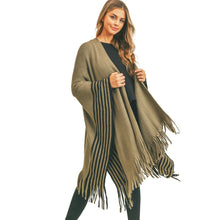 Load image into Gallery viewer, Olive Stripe Fringe Ruana
