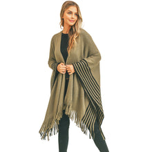 Load image into Gallery viewer, Olive Stripe Fringe Ruana
