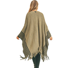 Load image into Gallery viewer, Olive Stripe Fringe Ruana
