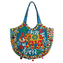 Load image into Gallery viewer, Blue Embroidered Elephant Tote
