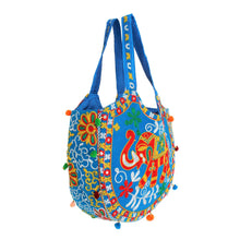 Load image into Gallery viewer, Blue Embroidered Elephant Tote
