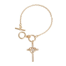 Load image into Gallery viewer, Gold Heart Cross Bracelet
