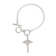 Load image into Gallery viewer, Silver Heart Cross Bracelet
