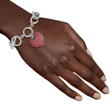 Load image into Gallery viewer, Pink Stone Heart Silver Bracelet

