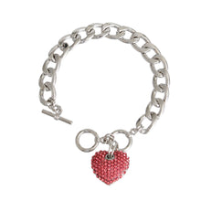 Load image into Gallery viewer, Pink Stone Heart Silver Bracelet
