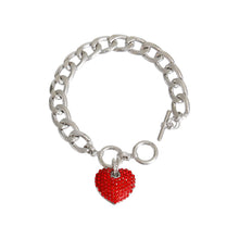 Load image into Gallery viewer, Red Stone Heart Silver Bracelet
