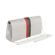 Load image into Gallery viewer, Designer Stripe Silver Flap Clutch
