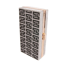 Load image into Gallery viewer, Silver and Black Greek Key Hardcase Clutch
