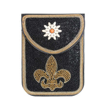 Load image into Gallery viewer, Black Fleur de Lis Beaded Phone Crossbody
