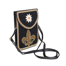 Load image into Gallery viewer, Black Fleur de Lis Beaded Phone Crossbody
