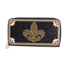 Load image into Gallery viewer, Black Fleur de Lis Beaded Wallet
