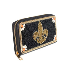 Load image into Gallery viewer, Black Fleur de Lis Beaded Wallet
