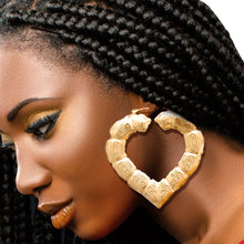 Load image into Gallery viewer, Large Gold Heart Bamboo Hoop Earrings
