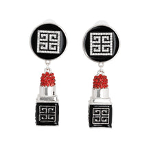 Load image into Gallery viewer, Silver Greek Key 3D Lipstick Charm Earrings
