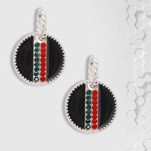 Load image into Gallery viewer, Black Stripe Charm Twisted Silver Hoops
