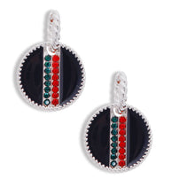 Load image into Gallery viewer, Black Stripe Charm Twisted Silver Hoops
