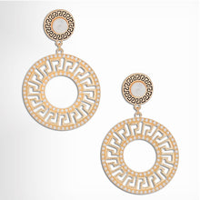 Load image into Gallery viewer, Elegance Redefined: Gold Pearl Greek Key Earrings
