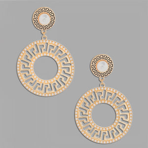 Elegance Redefined: Gold Pearl Greek Key Earrings