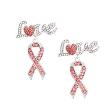 Load image into Gallery viewer, Silver Love Heart Ribbon Earrings
