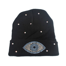 Load image into Gallery viewer, Black Bling Eye Beanie
