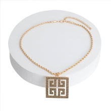 Load image into Gallery viewer, Gold Square Greek Key Pendant Necklace
