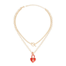 Load image into Gallery viewer, Red Locked Heart Gold Necklace
