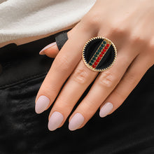 Load image into Gallery viewer, Black Stripe Charm Gold Ring
