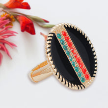 Load image into Gallery viewer, Black Stripe Charm Gold Ring
