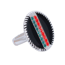 Load image into Gallery viewer, Black Stripe Charm Silver Ring
