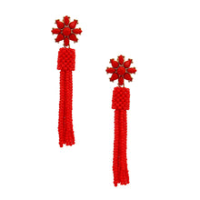 Load image into Gallery viewer, Red Flower Seed Bead Earrings
