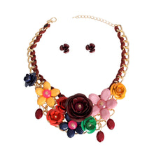 Load image into Gallery viewer, Maroon Rose Collar Necklace Set
