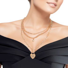 Load image into Gallery viewer, Gold 3 Layer Chain Locked Heart Dainty  Necklace Set
