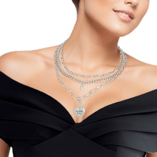 Load image into Gallery viewer, Dainty Silver 3 Layer Chain Locked Heart Necklace Set
