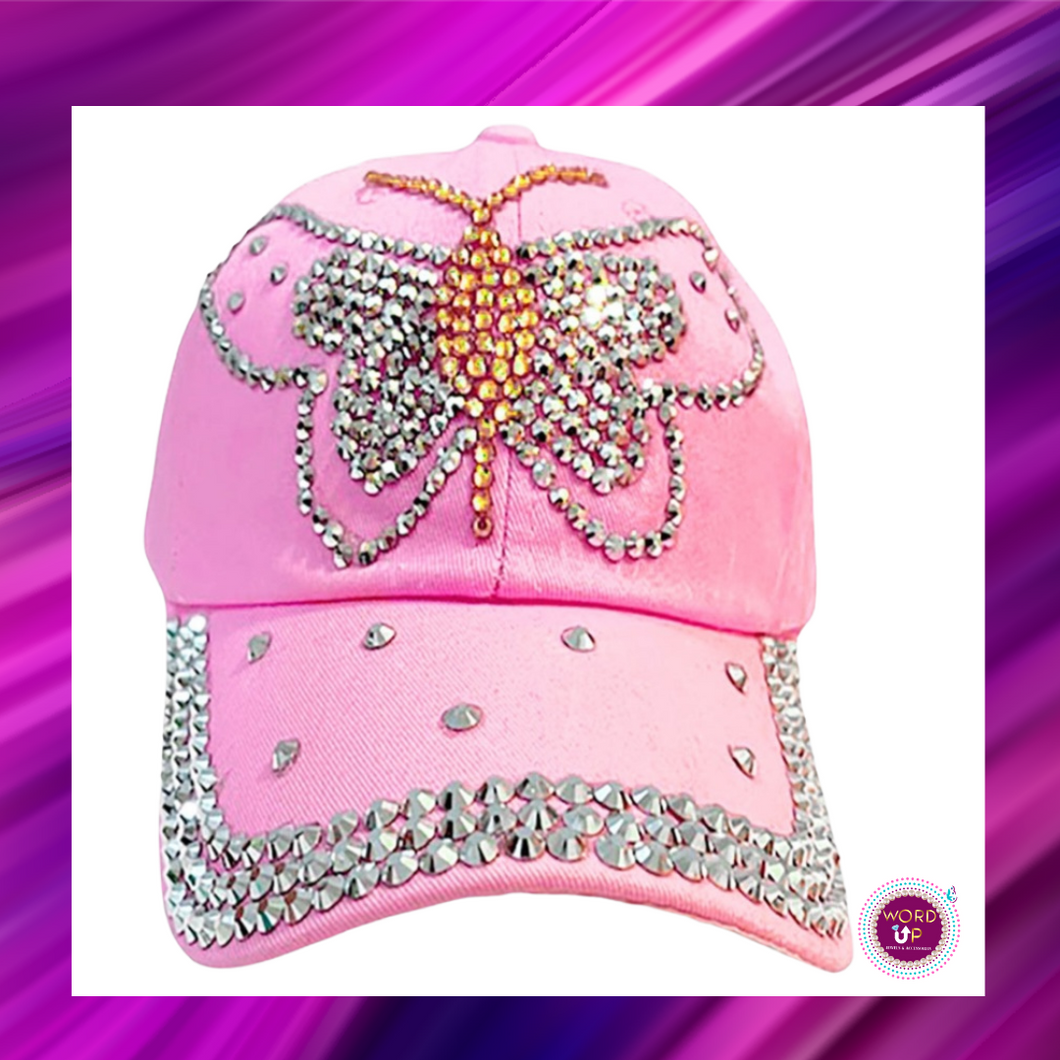 PREORDER - Studded Bling Butterfly Hat - Pink