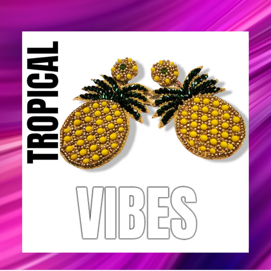Felt Back Beaded Pineapple Dangle Earrings - E1085