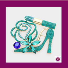 Load image into Gallery viewer, Shoe &amp; Lipstick Rhinestone Brooch Pin - Fuchsia
