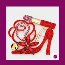 Load image into Gallery viewer, Red Rhinestone Shoe And Lipstick Brooch Pin
