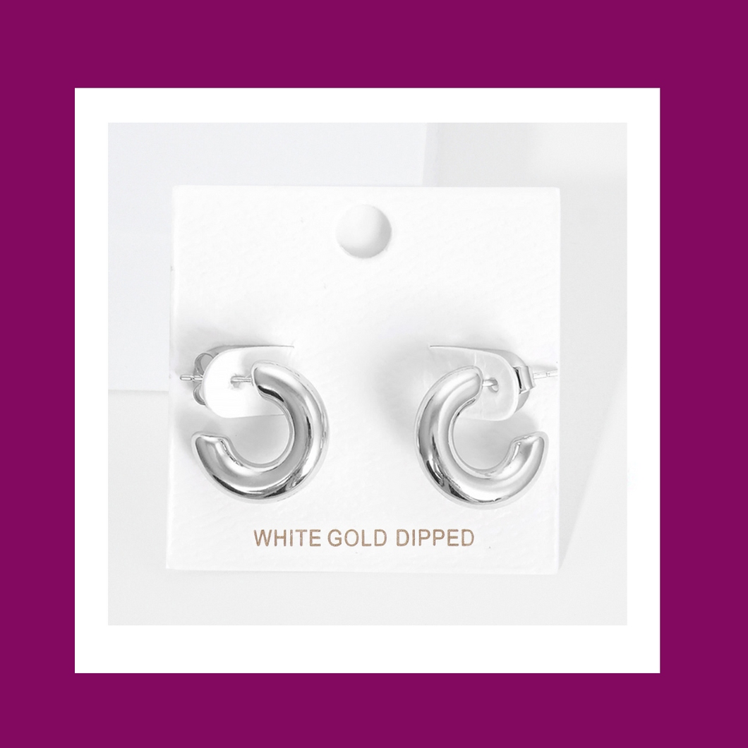 PREORDER - White Gold Dipped Metal Hoop Earrings-585308
