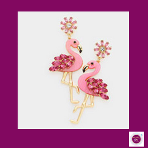 Rhinestone Embellished Flamingo Pink Earrings - Preorder | 578057