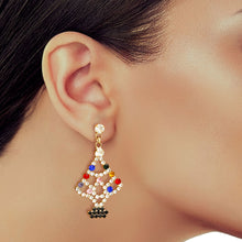 Load image into Gallery viewer, Festive Foliage: Colored Light Xmas Tree Earrings
