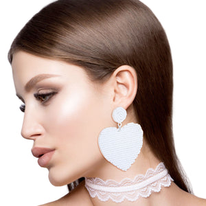 White Seed Bead Heart Earrings