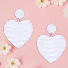Load image into Gallery viewer, White Seed Bead Heart Earrings
